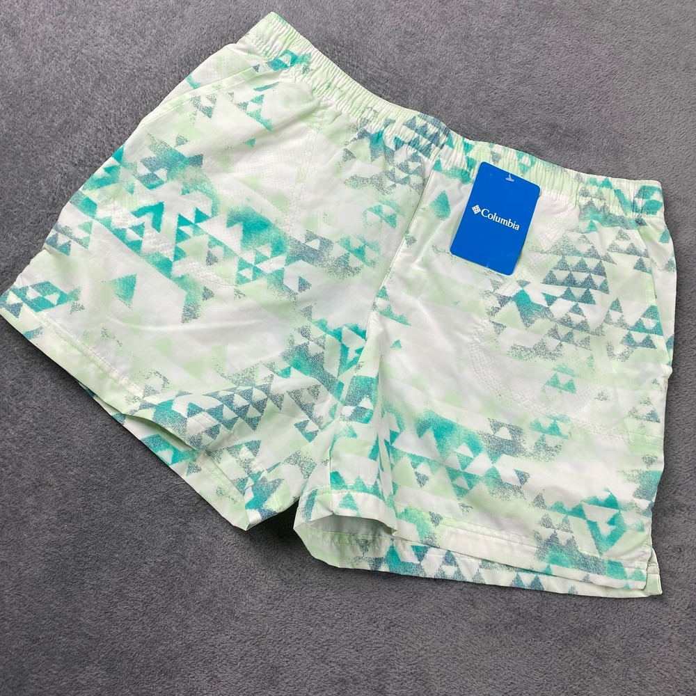 Columbia Womens M Sandy River II Printed Short Green Geometric